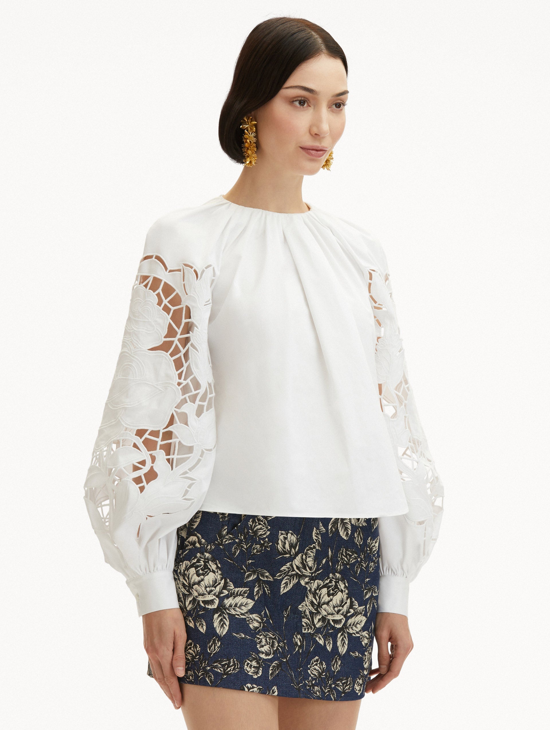 ENGLISH ROSE CUTOUT COTTON POPLIN BLOUSE - 5