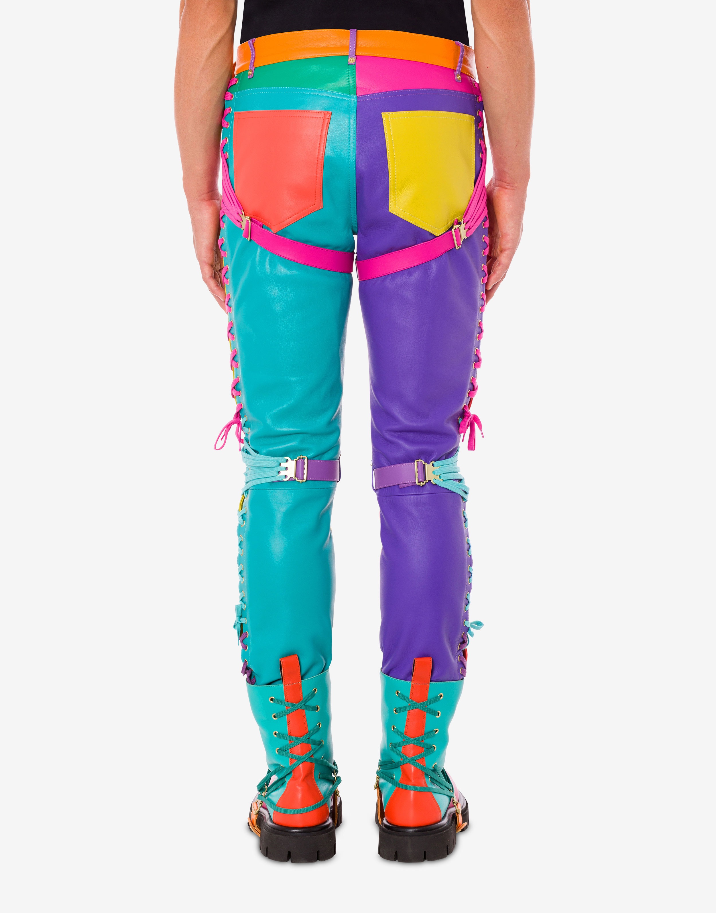 COLOUR-BLOCK NAPPA LEATHER TROUSERS - 3