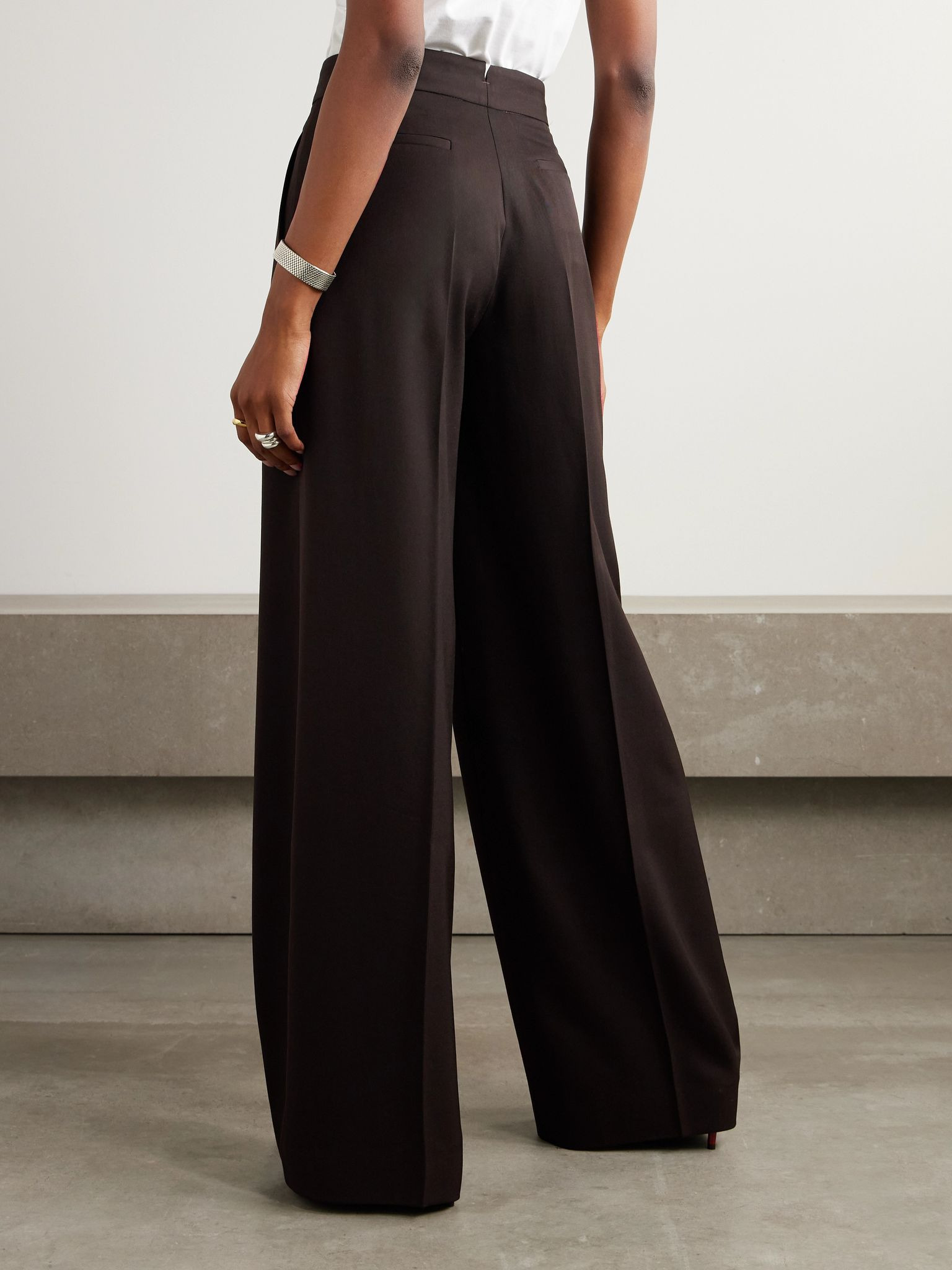 Bogart pleated wool wide-leg pants Brown - 4