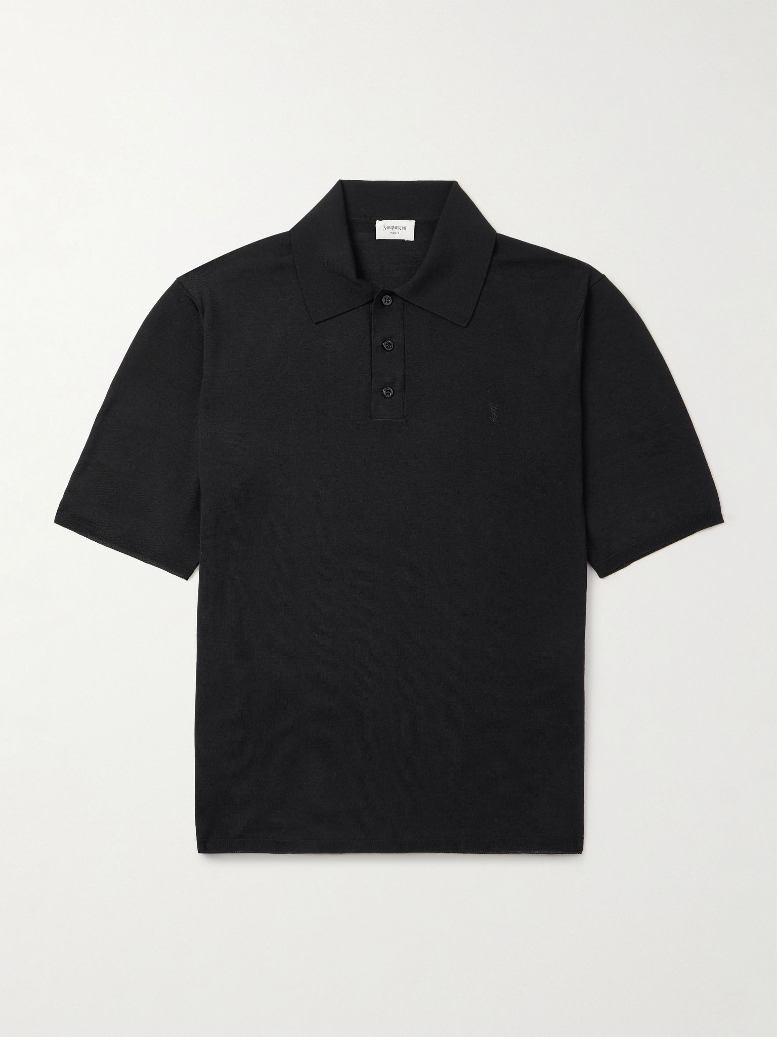 Cassandre Logo-Embroidered Wool Polo Shirt Black - 1