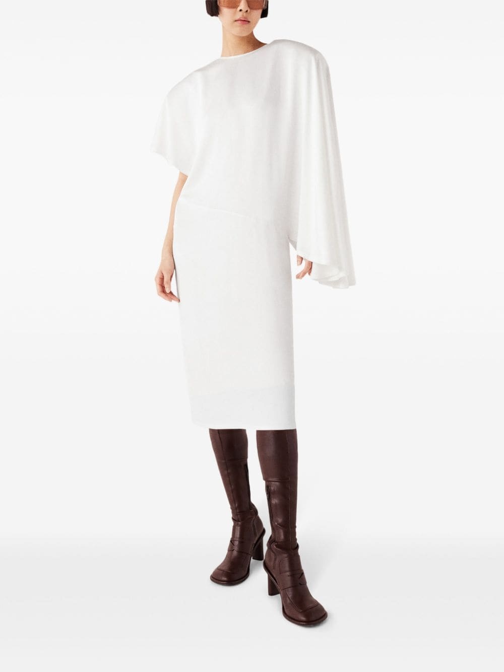 padded-shoulder asymmetric midi dress - 2