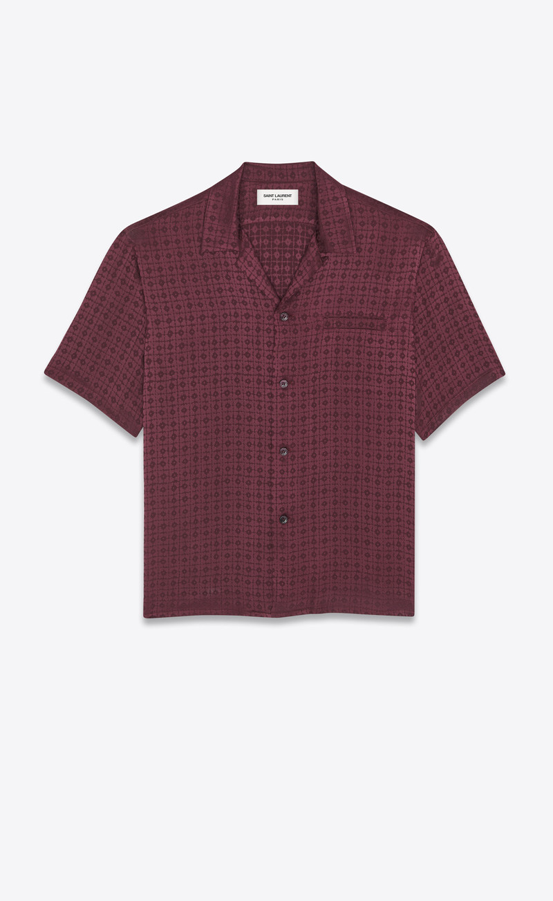 shark-collar shirt in matte and shiny silk 1