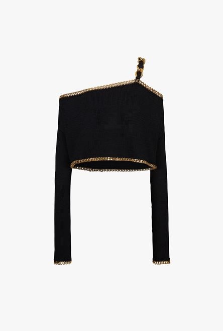 Cropped black and gold eco-designed knit sweater - 1