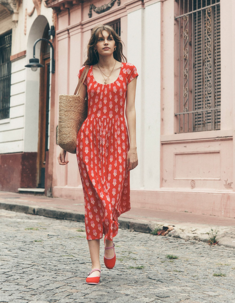 Samantha Scoop Jersey Dress-Poppy Red, Dahlia Sprig 6