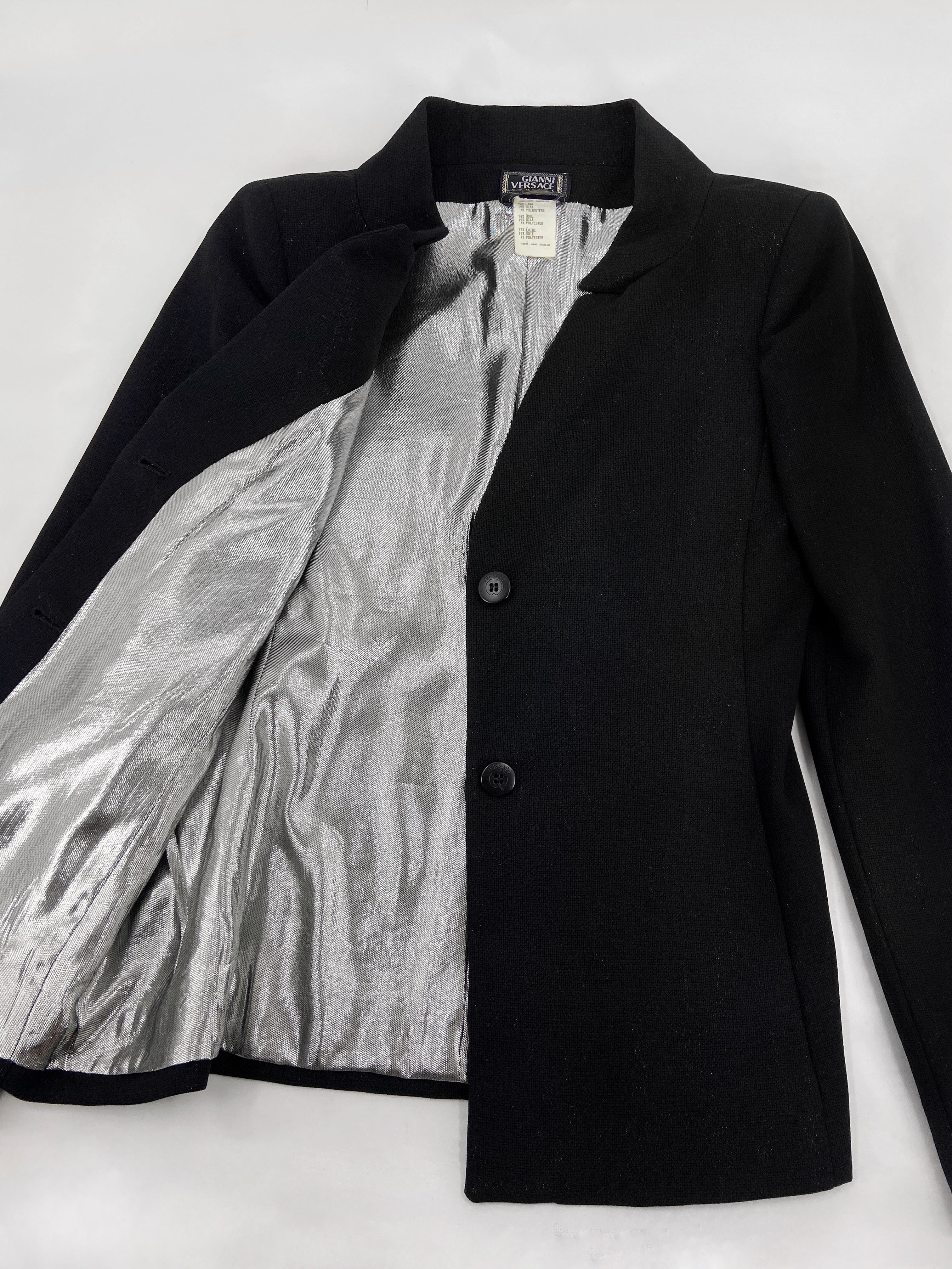 Gianni Versace 90s Glitter Silver Lining Blazer Jacket Skirt Set - 11
