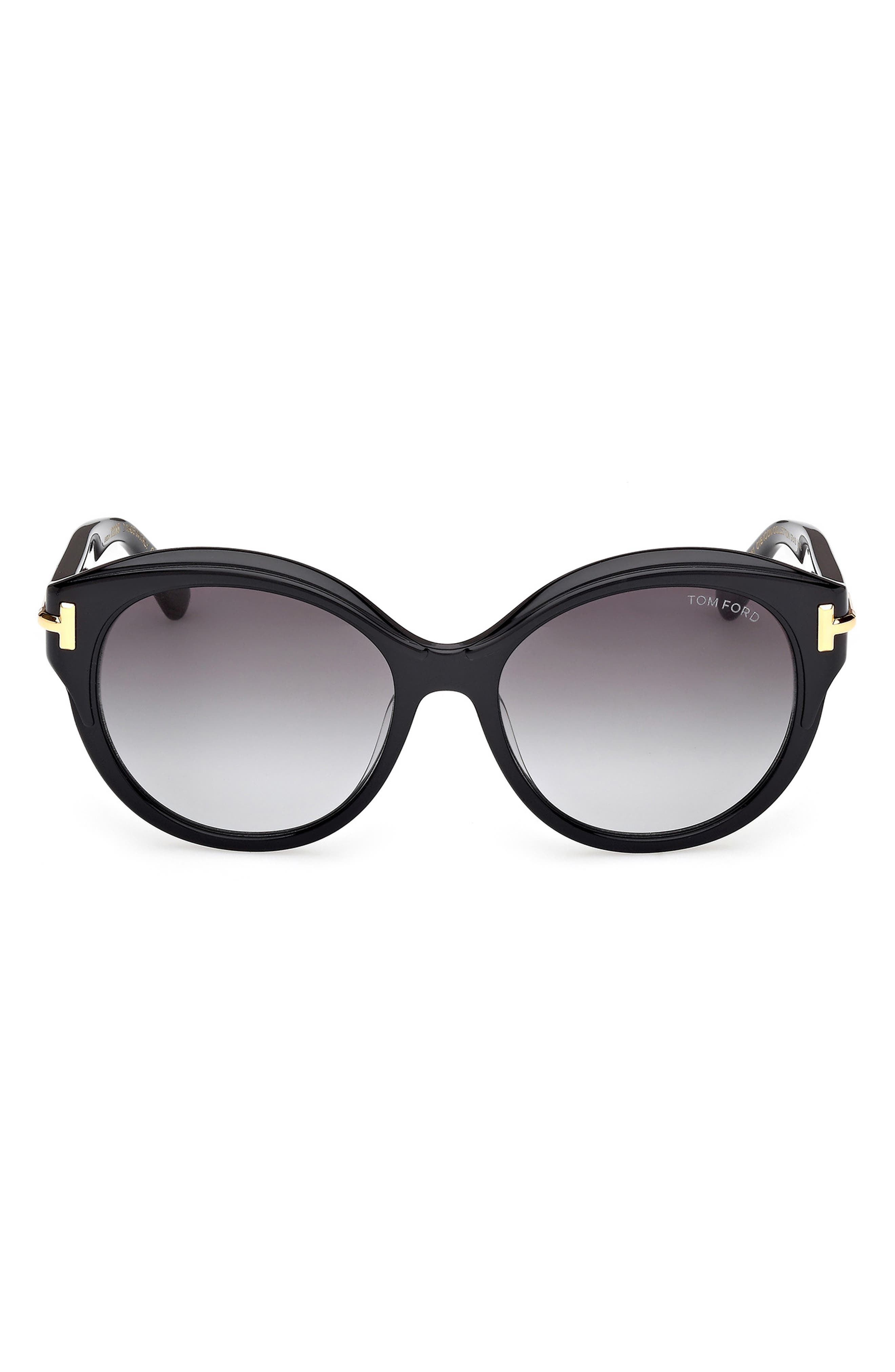 TOM FORD Icon 57mm Gradient Round Sunglasses in Shiny Black Beveled /Smoke at Nordstrom - 1