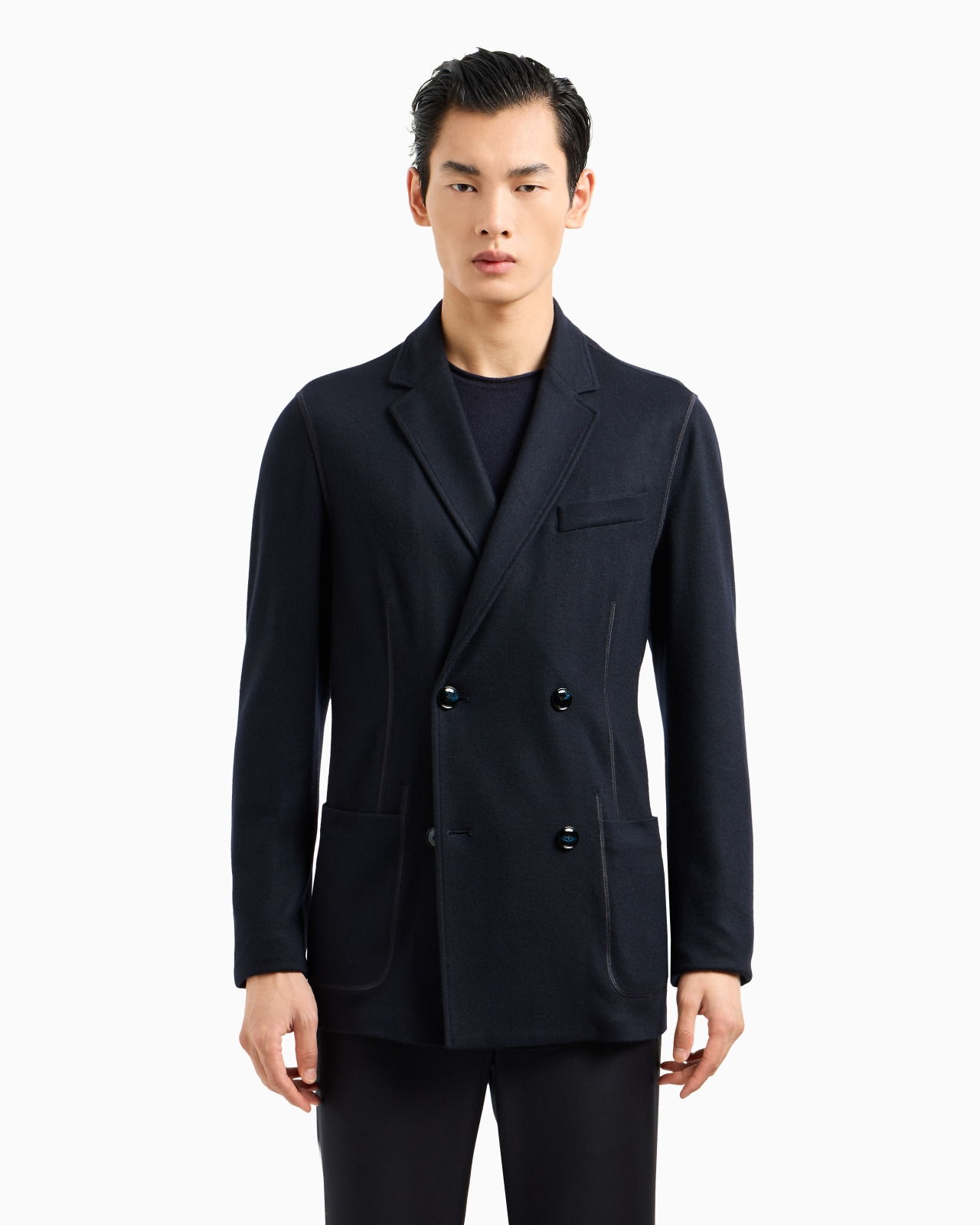 Icon double-breasted jacket in fulled cashmere interlock - 4