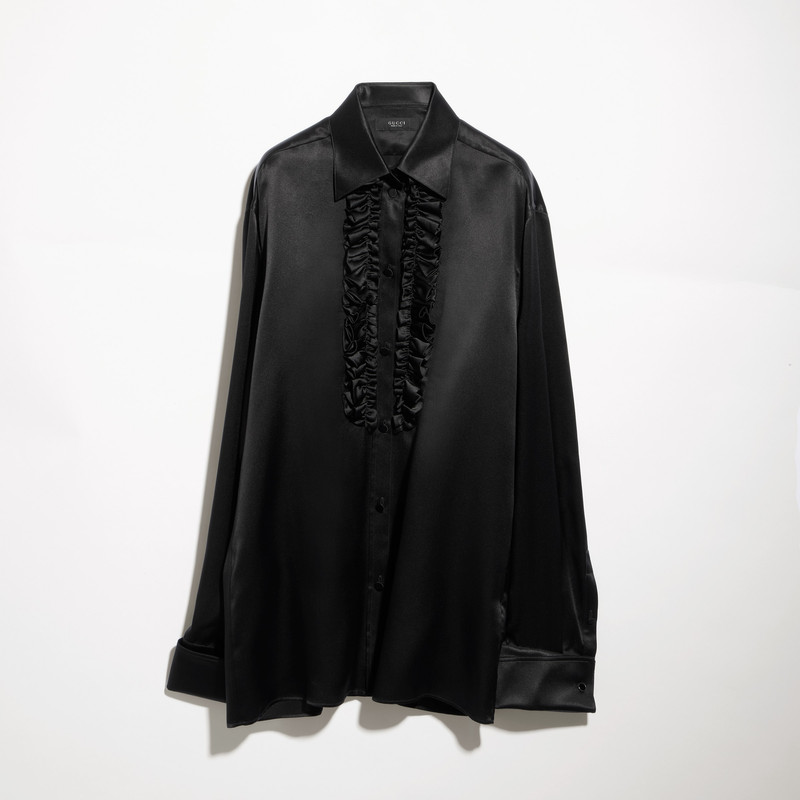 Silk satin shirt with rouches - 1