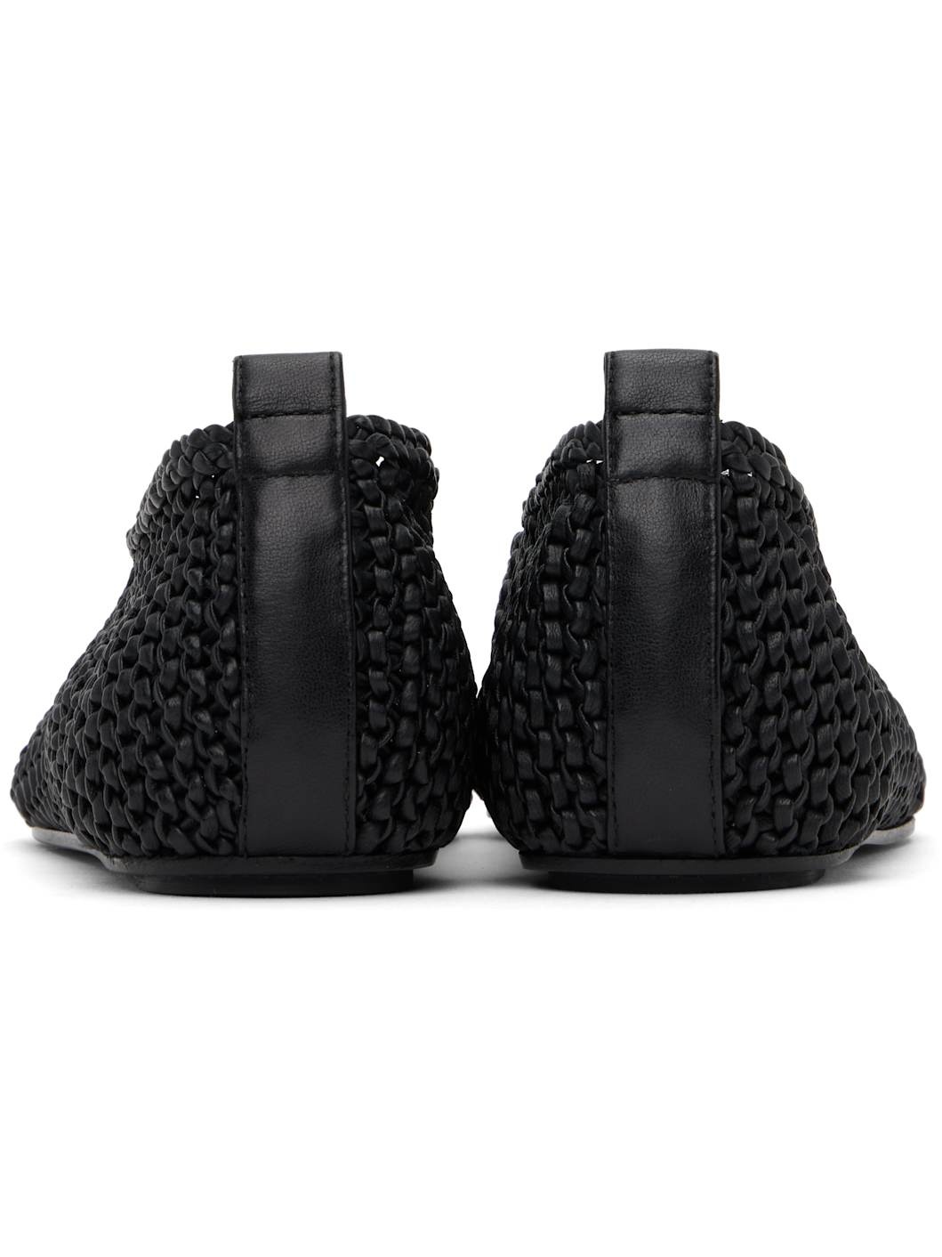 Black Woven Leather Ballerina Flats - 2