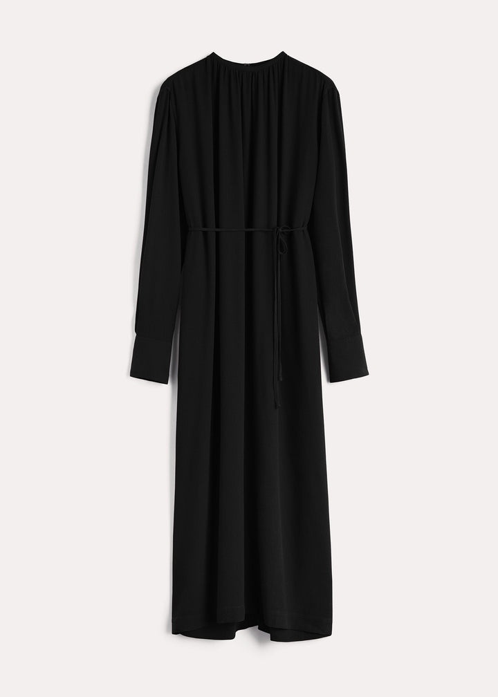 Gathered-neck crepe dress black - 1