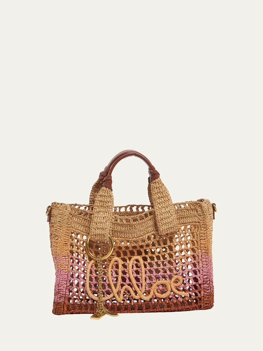 Summer Banana Ombre Crochet Raffia Tote Bag - 1