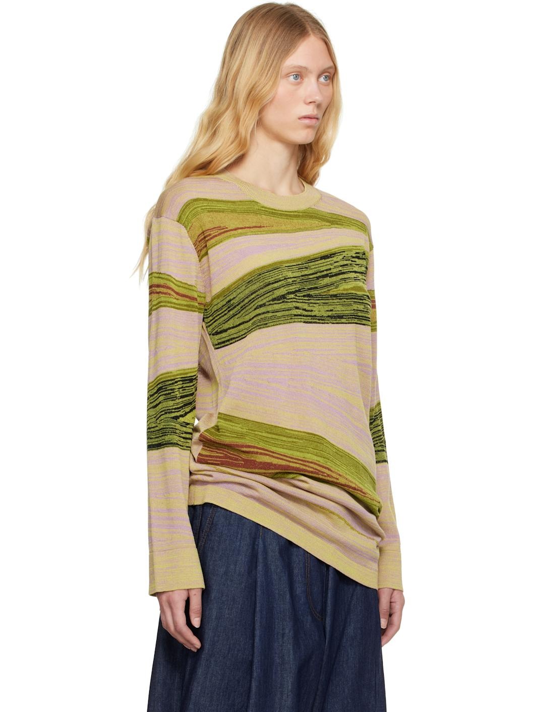 Green & Pink Striped Sweater - 2