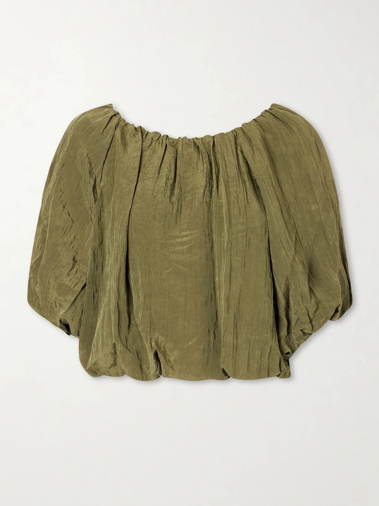 Anni Cropped Gathered Crepon Blouse - 1