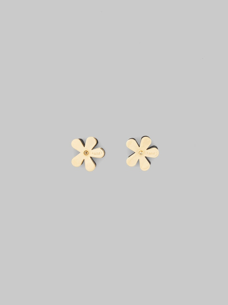 BLACK ENAMELED METAL FLOWER POP EARRINGS 3