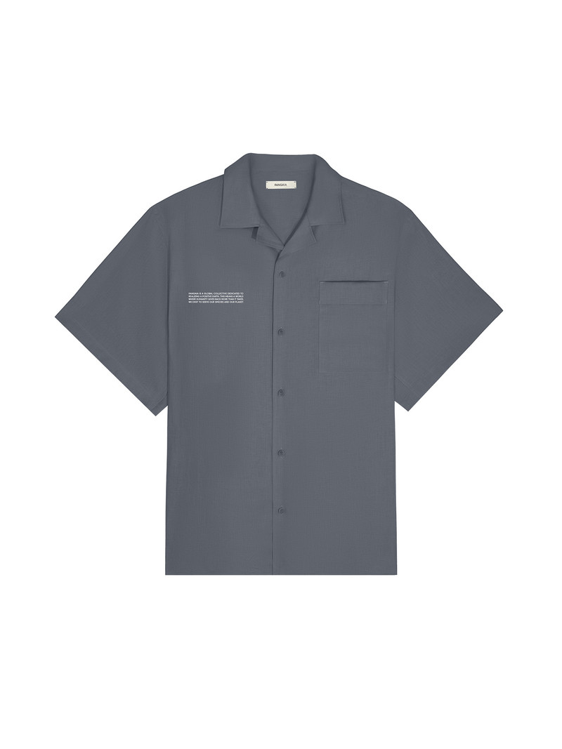 PANGAIA Mens DNA Linen Camp Collar Shirt - Atmosphere Grey outlook