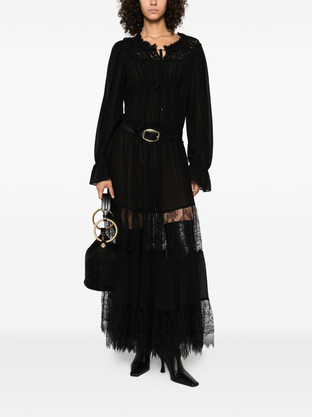 tiered lace-trimmed maxi skirt - 2