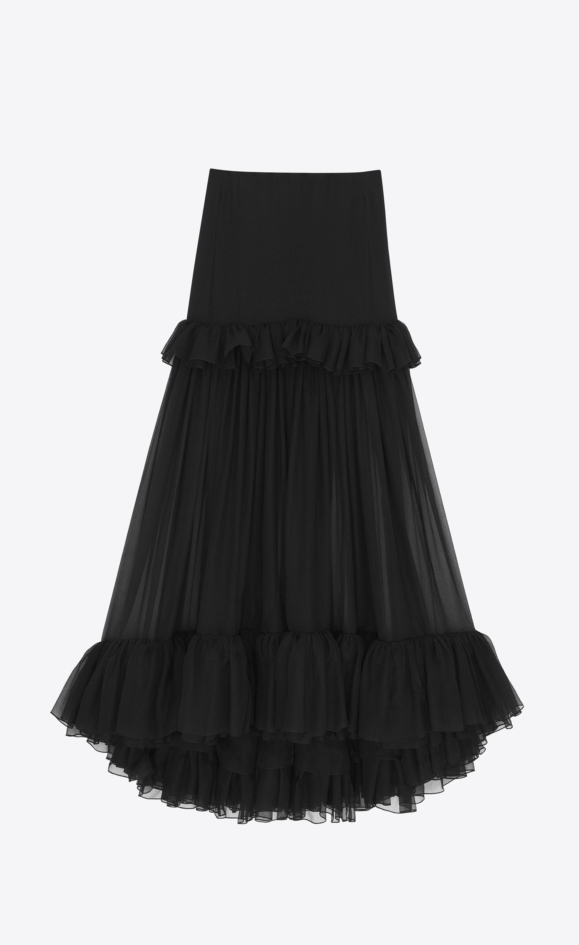 ruffled long skirt in silk - 1