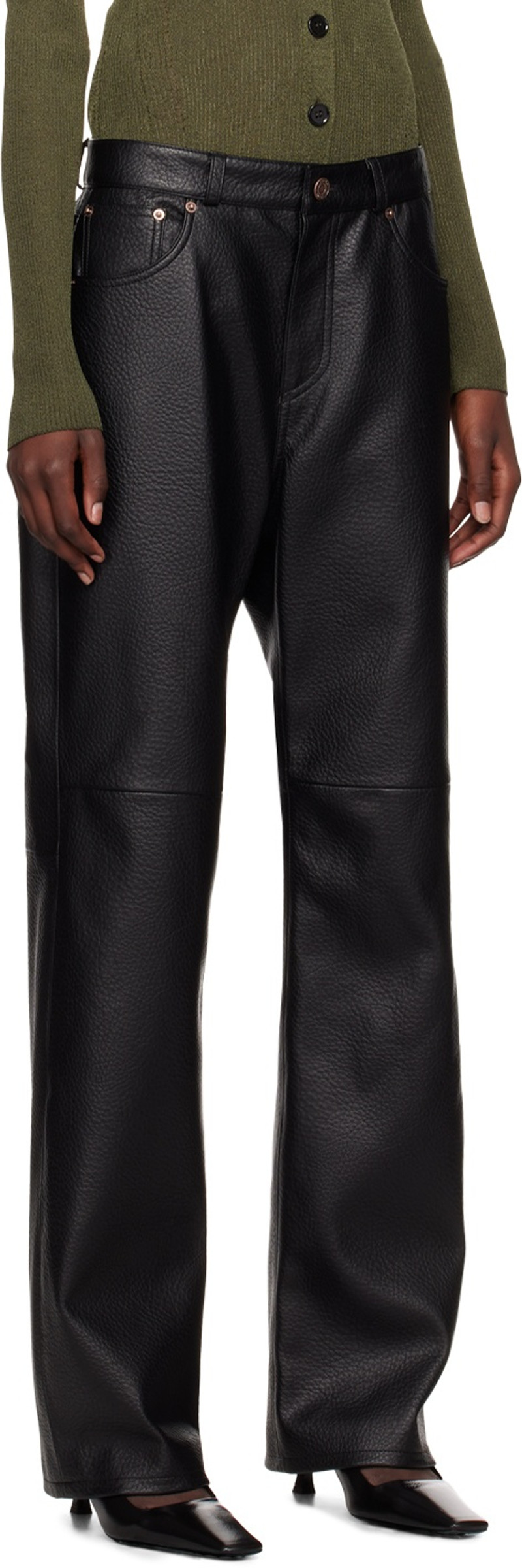 RECTO Black Greta Faux-Leather Pants outlook