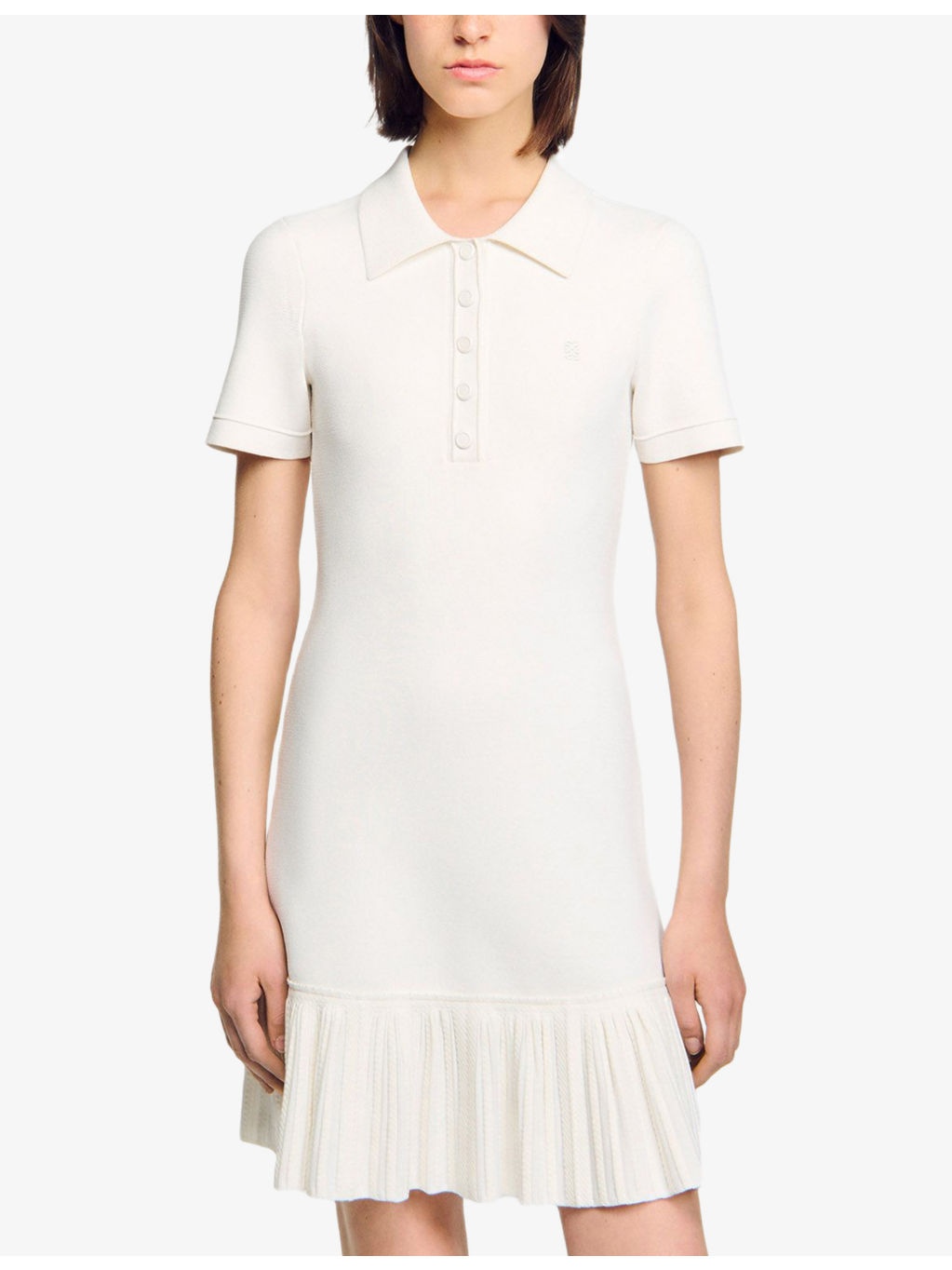Polo-Collar Pleated-Hem Stretch-Knit Mini Dress - 3