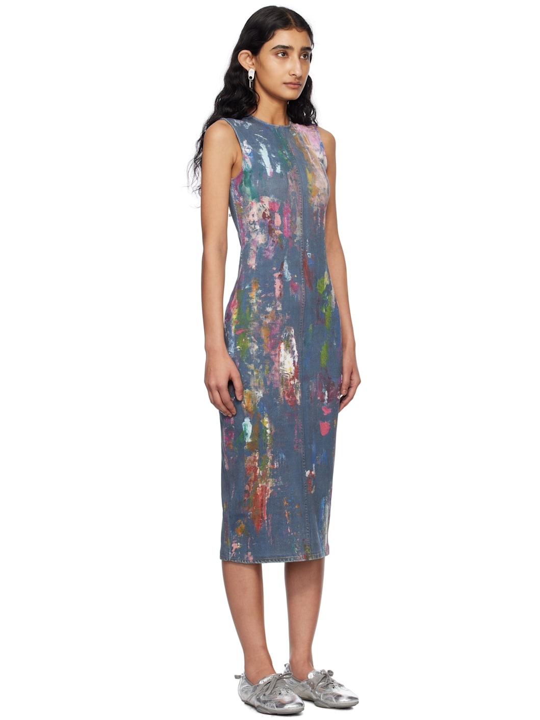 Blue Trompe L'oeil Midi Dress - 2