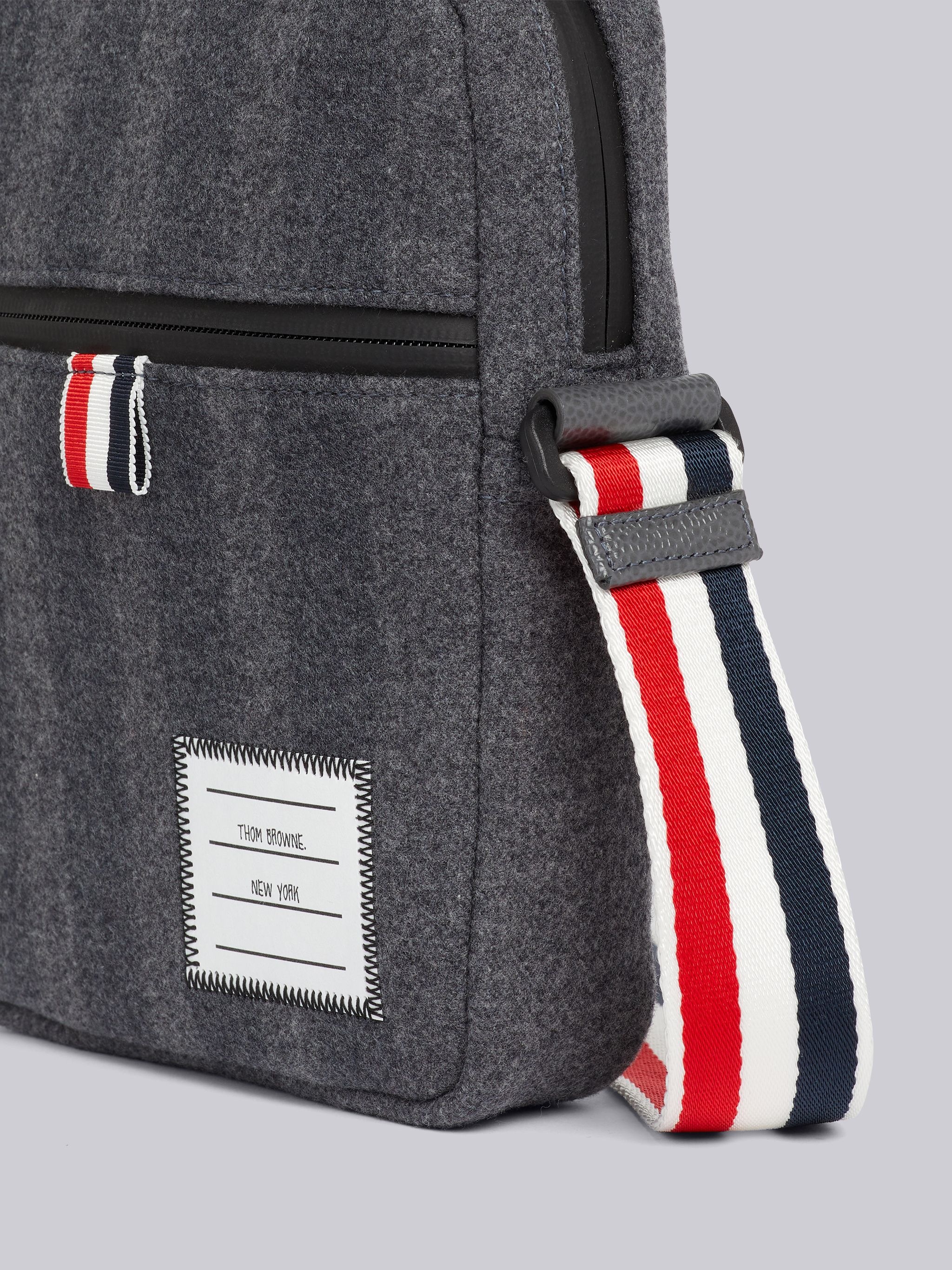 Medium Grey Double Face Melton 4-Bar Stripe Strap Camera Bag - 2