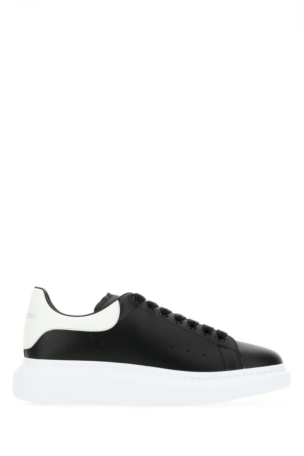 Black leather sneakers with white leather heel - 1