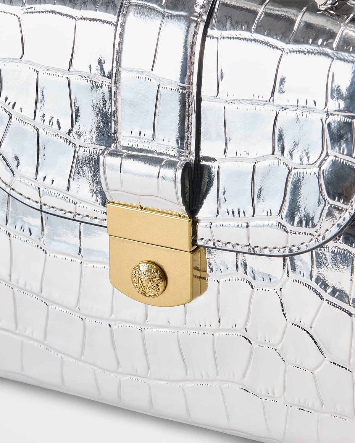 Crest Metallic Croc-Embossed Leather Top-Handle Bag - 3