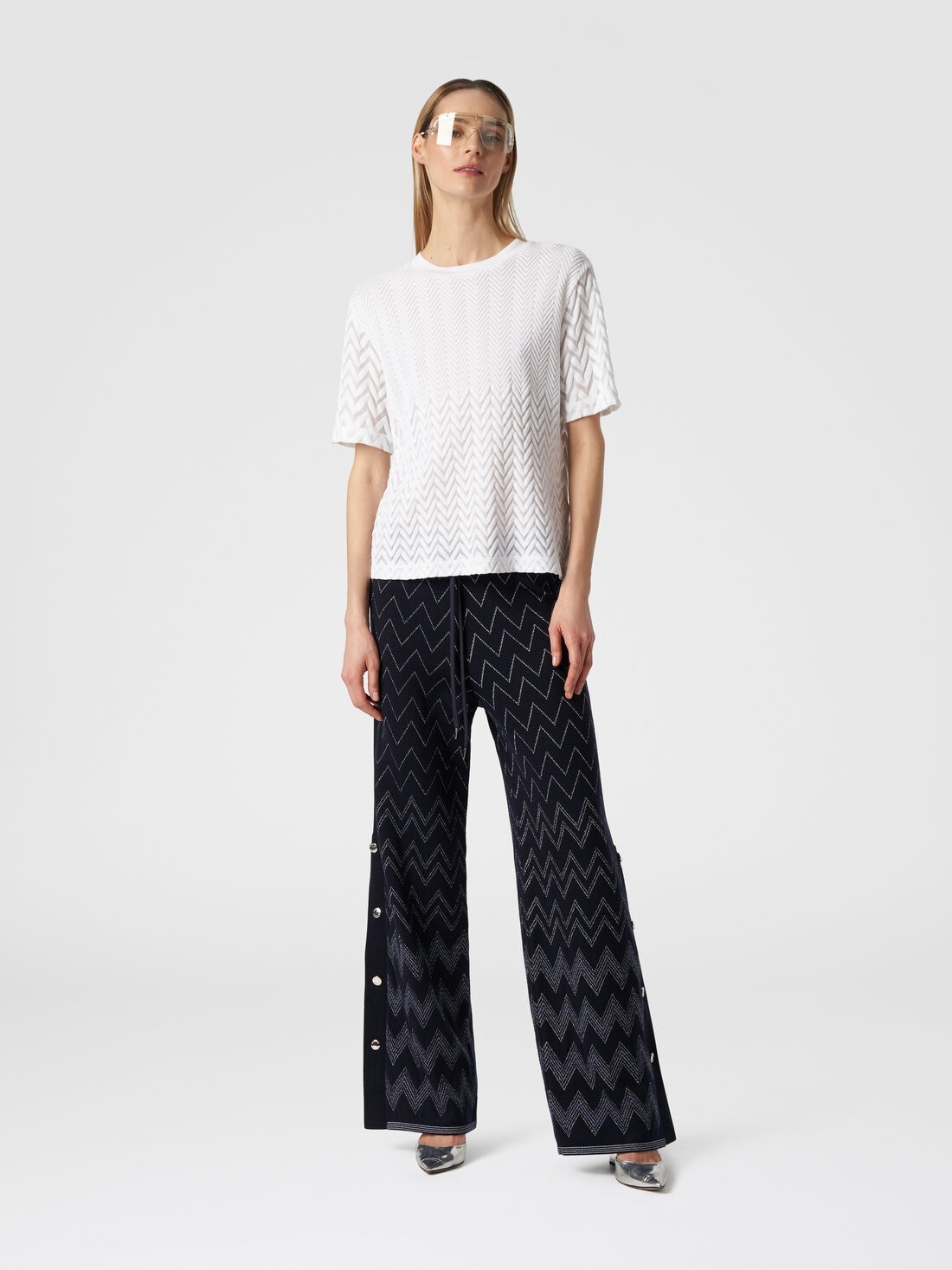 Wool and viscose joggers with zigzag pattern and lurex - 2