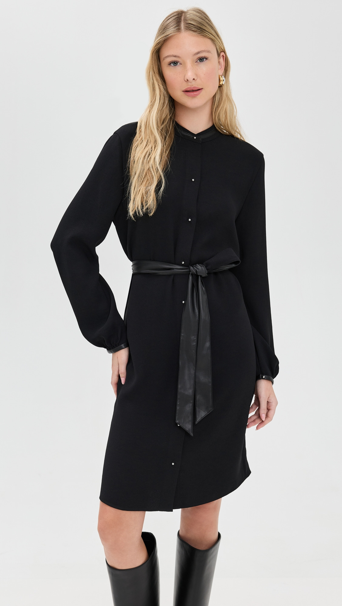 Shirt Dress with Faux Leather Trim - 6