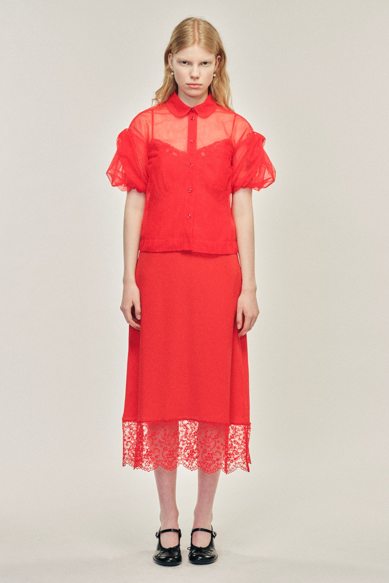 Sheer Cropped Bow Puff Sleeve Shirt 1