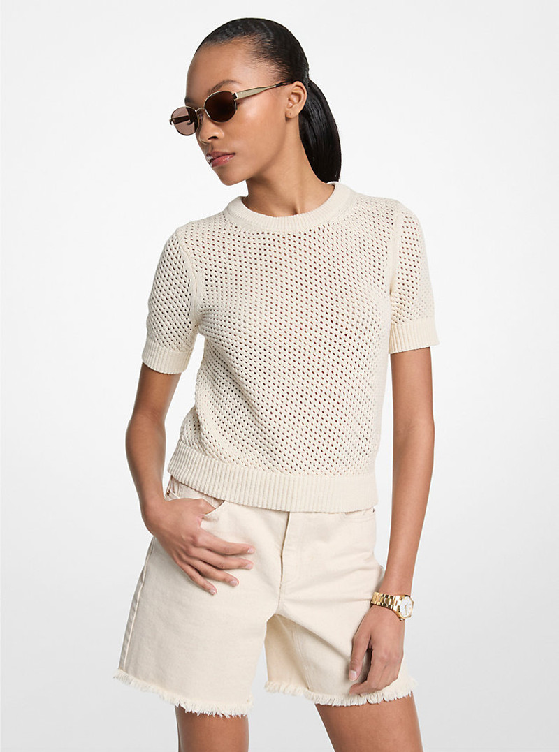 Cotton and Cashmere Mesh Short-Sleeve Sweater 1