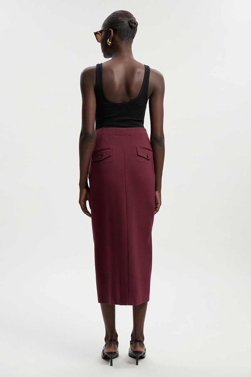 Ponte And Pu Mix Tab Detail Tailored Pencil Midi Skirt 5