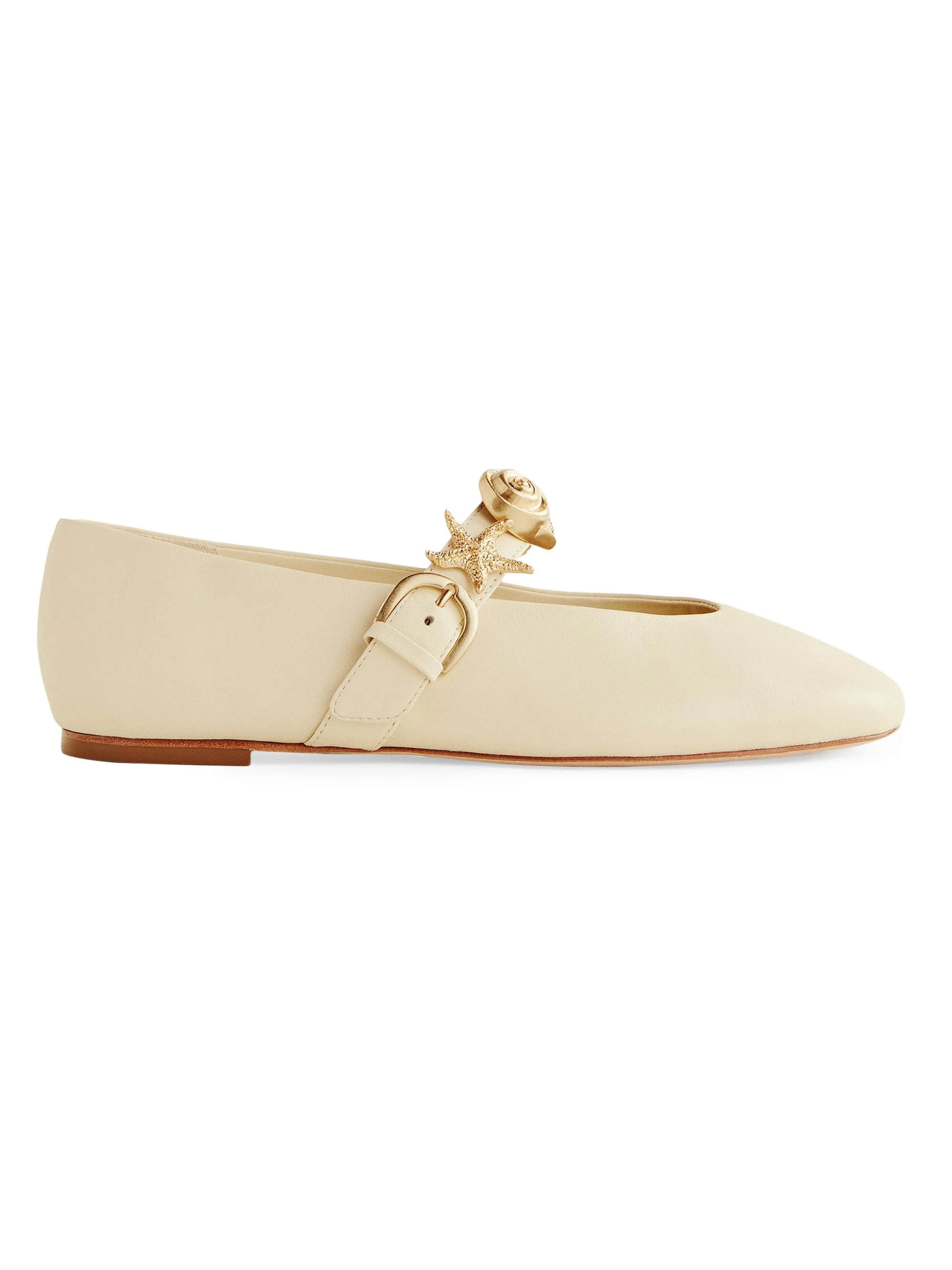 Women's Bethany Embellished Leather Ballet Flats - Cream Puff Shells - 1