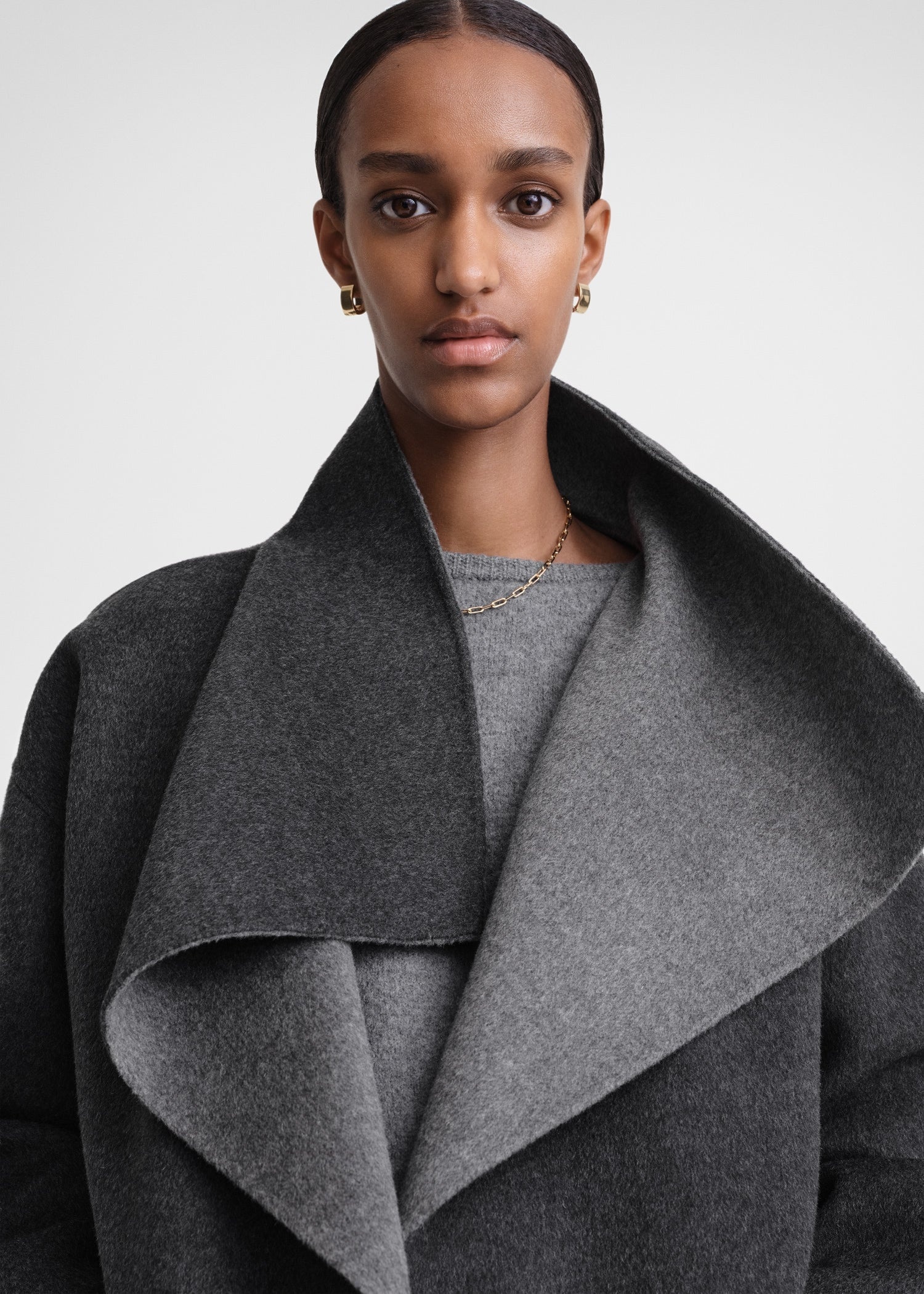 Two-tone signature wool cashmere coat dark grey melange - 5