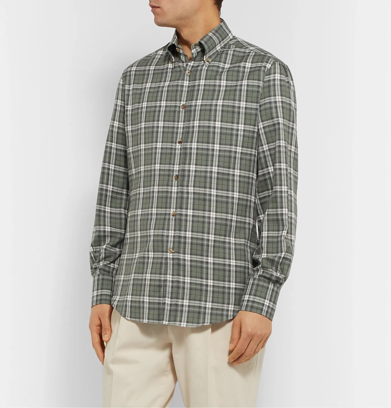 Button-Down Collar Checked Cotton-Twill Shirt - 4