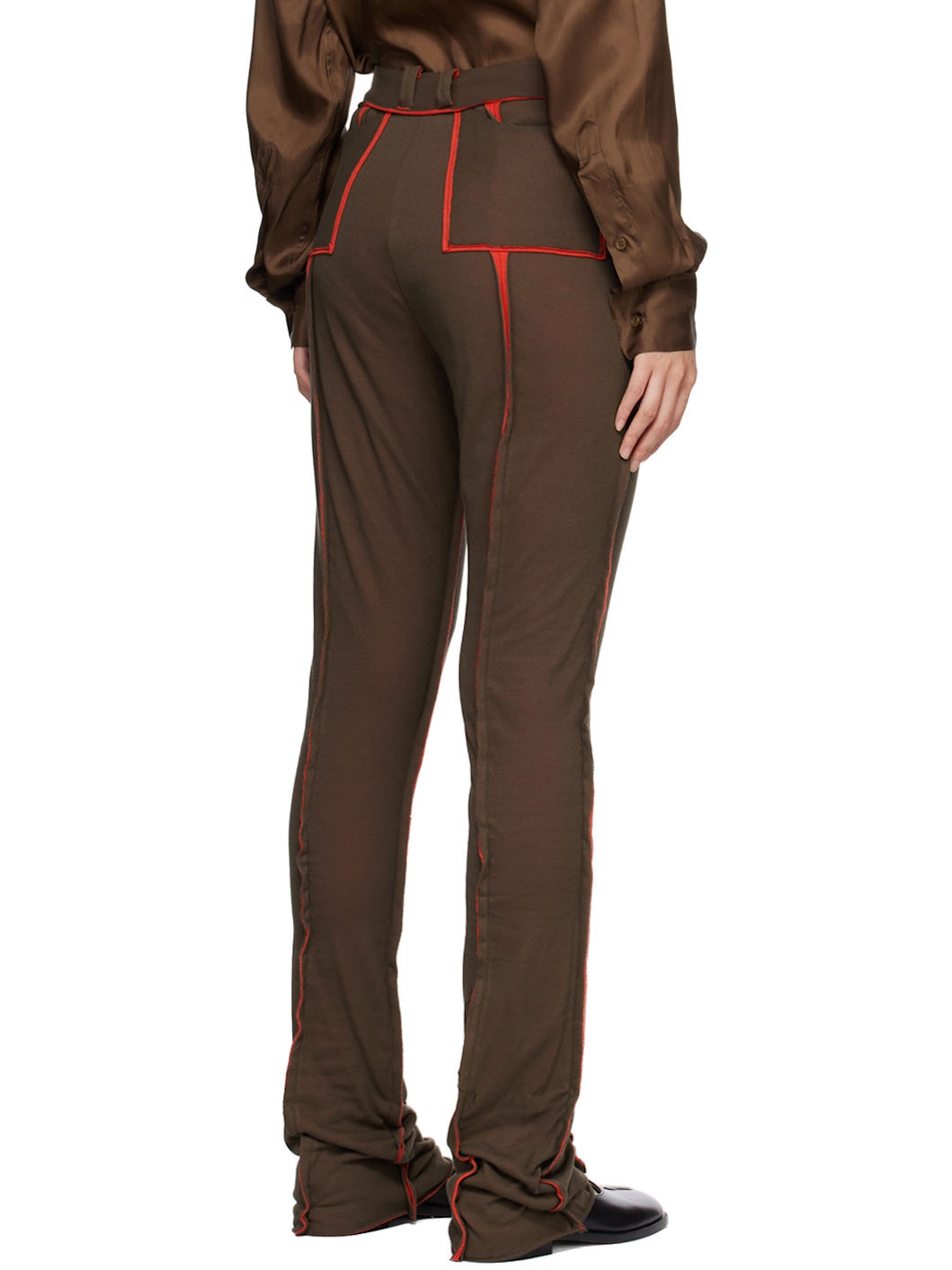 Brown & Red Raw Edge Lounge Pants - 3