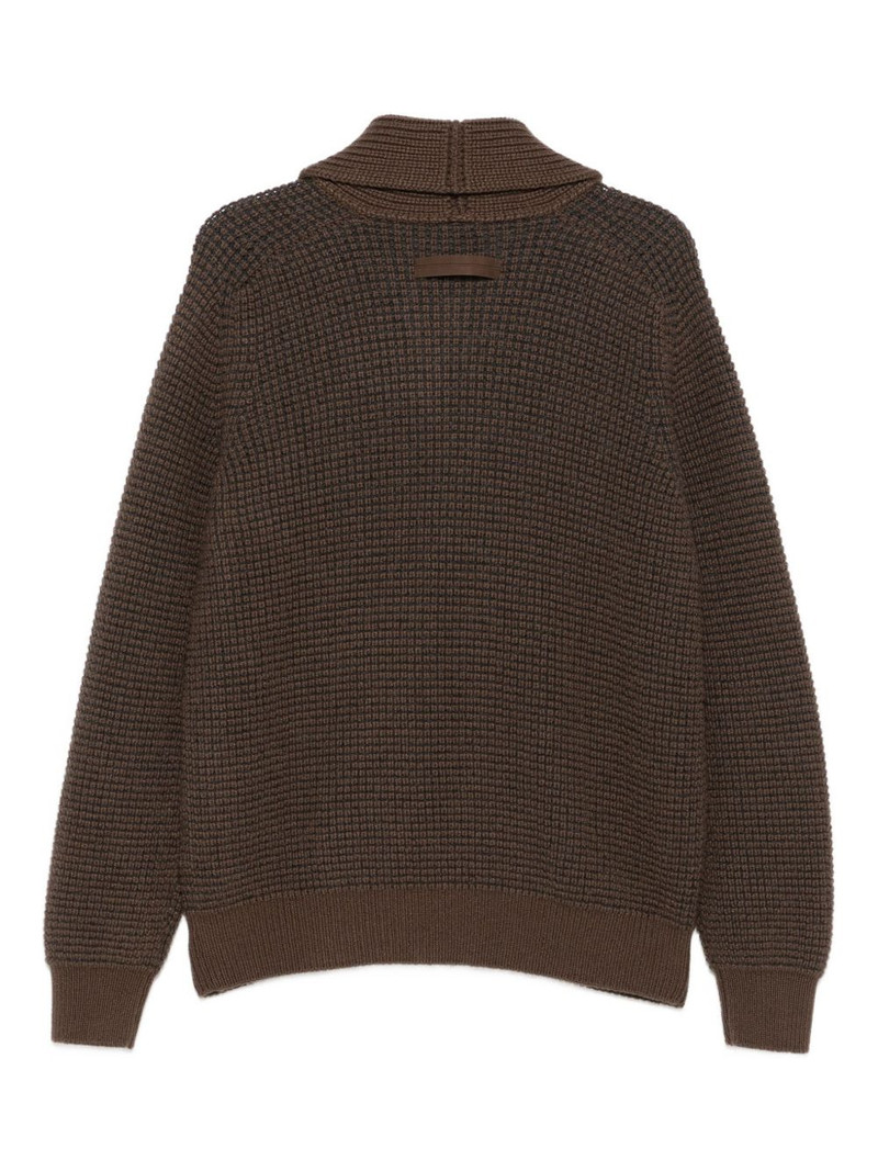 ZEGNA shawl-collar waffle-knit cardigan outlook