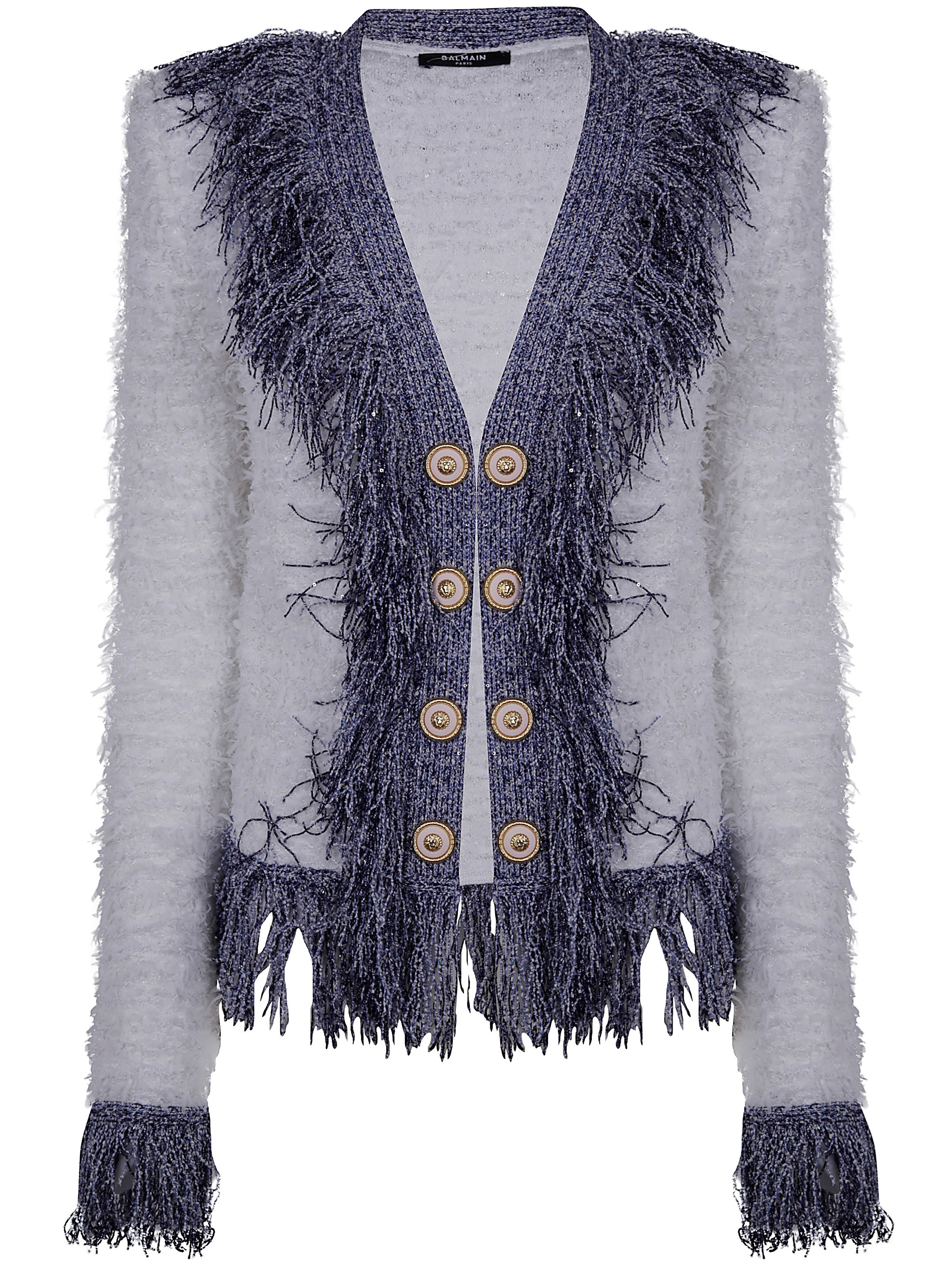 COLLARLESS GLITTERED FRINGED TWEED JKT - 1