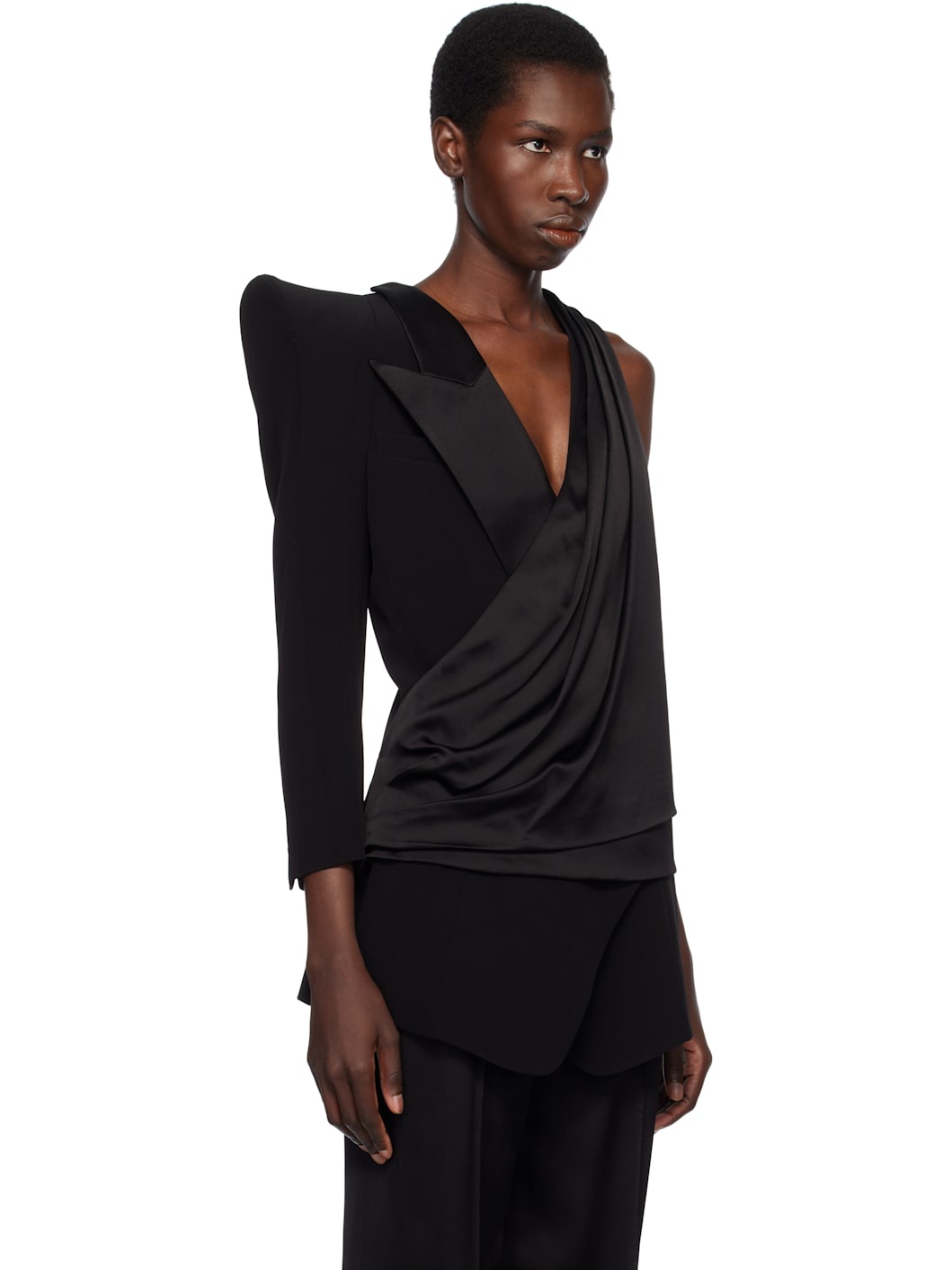 Black Asymmetric Structured Blouse Jacket - 2