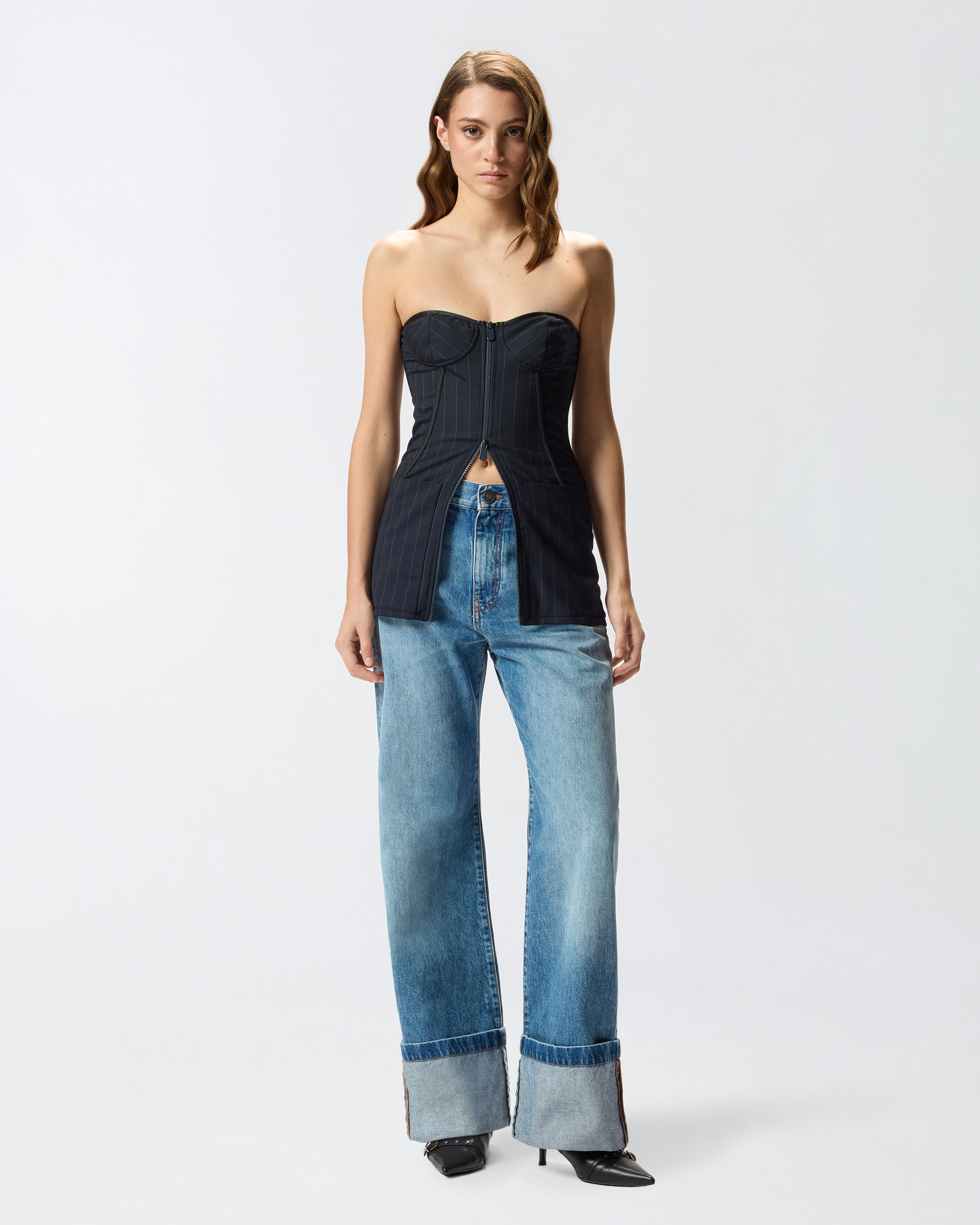 PINSTRIPE POLY WOOL BUSTIER TOP - 6