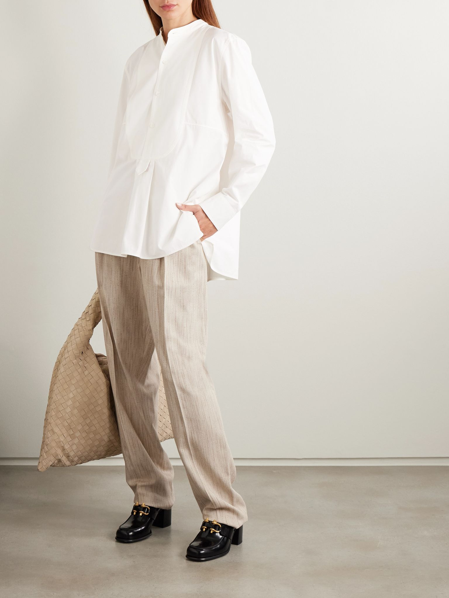 Paneled cotton-blend shirt Off-white - 2