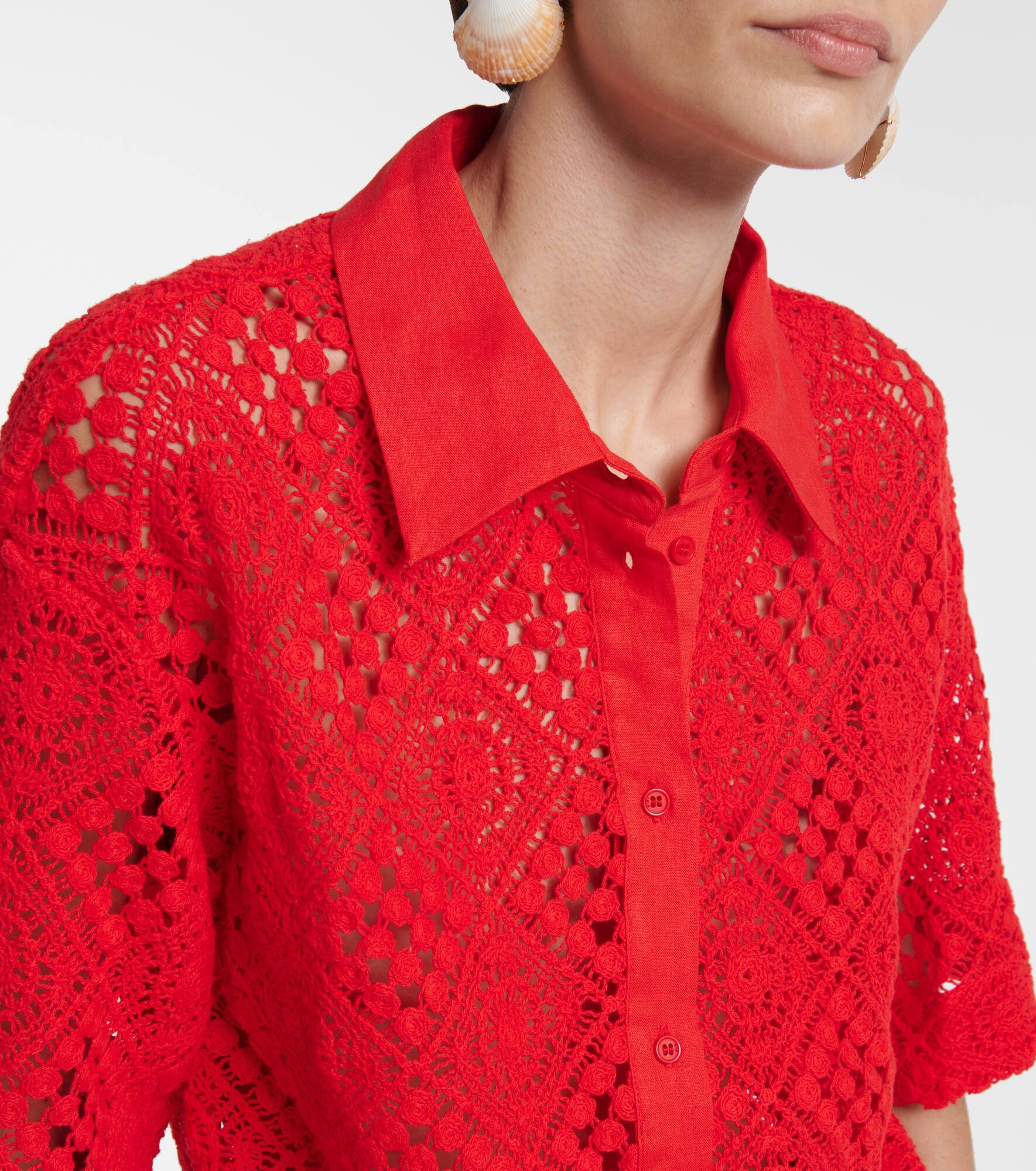 Rayure cotton-blend crochet shirt - 4