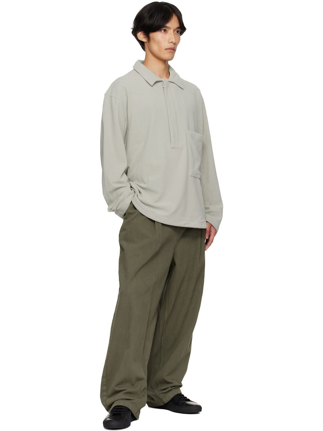 Gray Waffle Half-Zip Polo - 4
