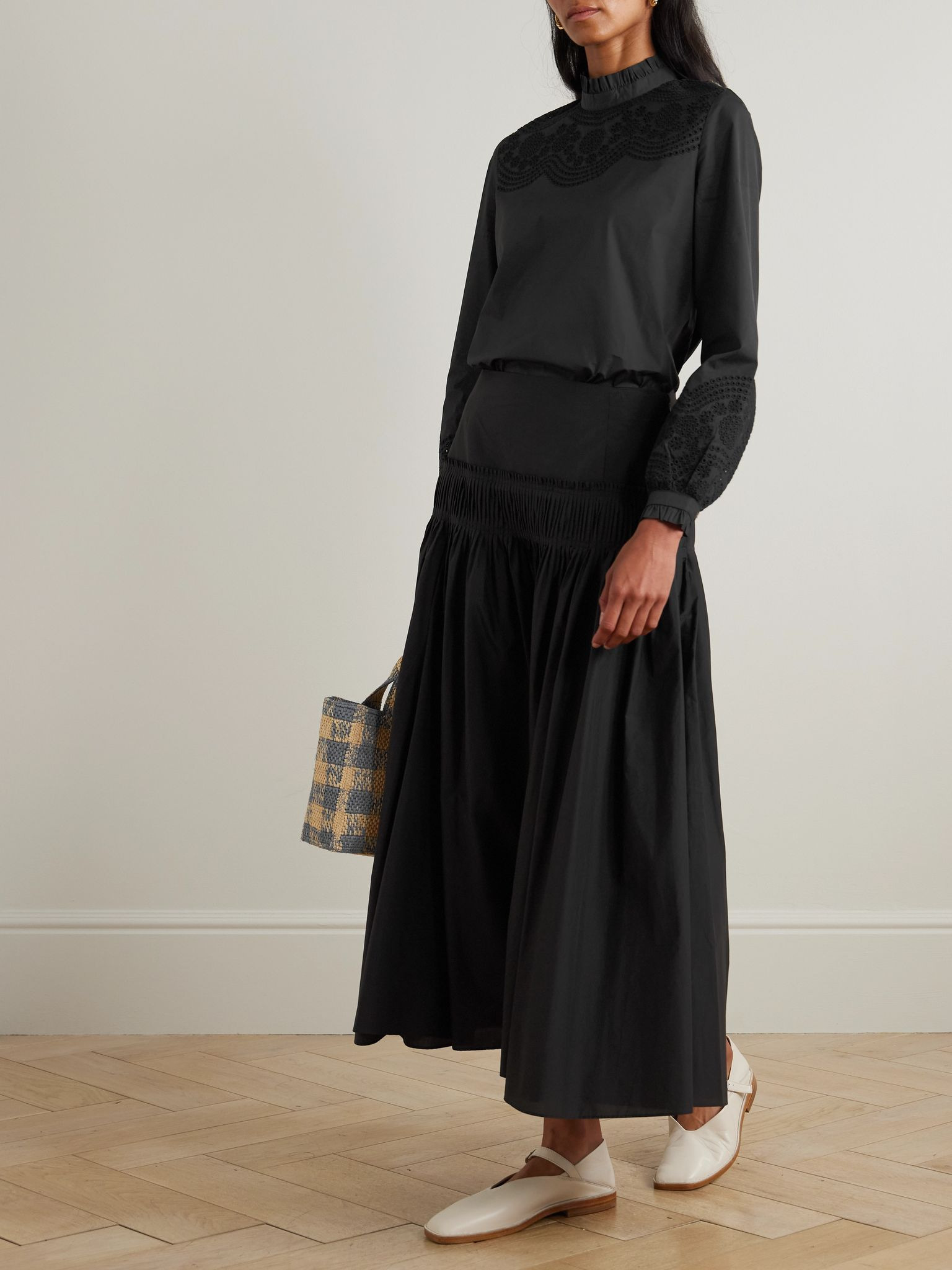 Mona broderie anglaise cotton-blend poplin blouse Black - 2