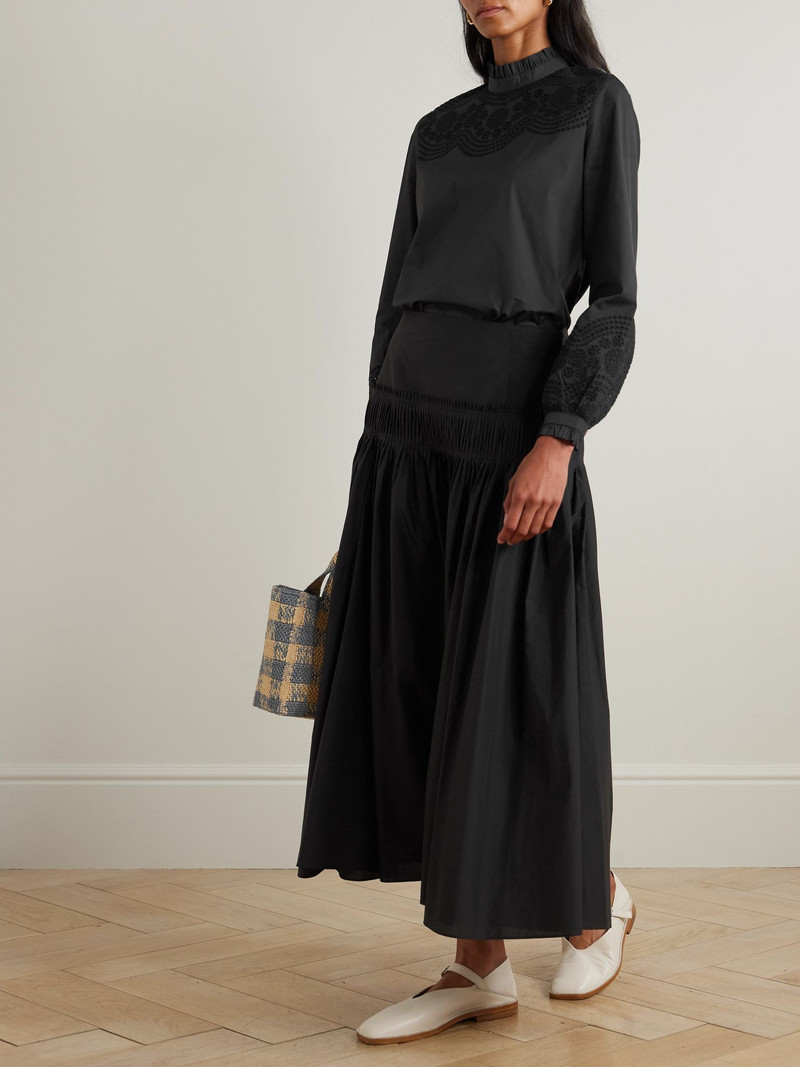 EMPORIO SIRENUSE Mona broderie anglaise cotton-blend poplin blouse Black outlook