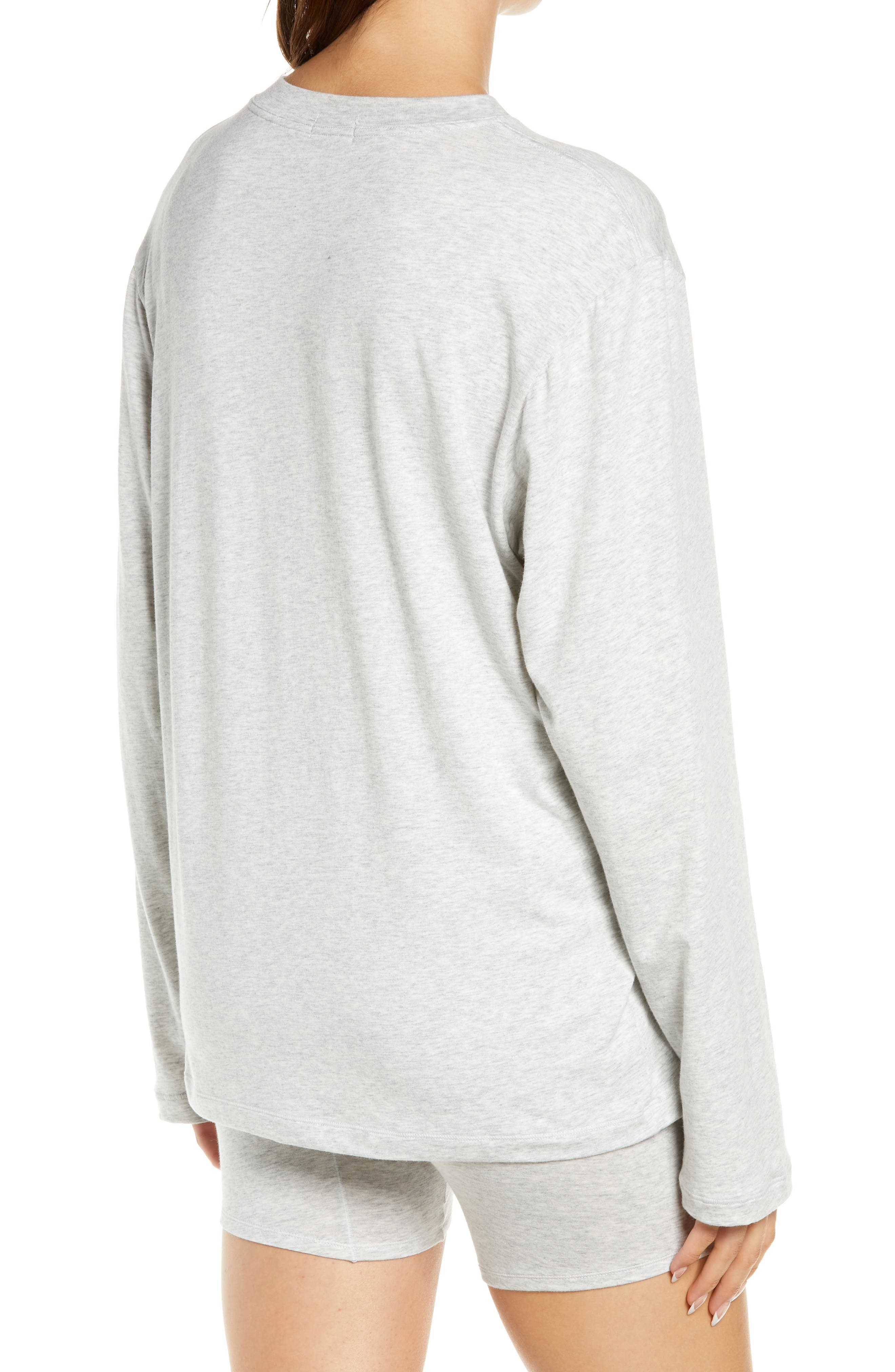 SKIMS Boyfriend Long Sleeve T-Shirt in Light Heather Grey at Nordstrom - 2
