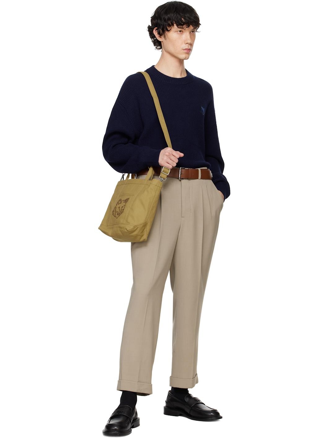 Navy Bold Fox Head Patch Comfort Ribbed Sweater - 5