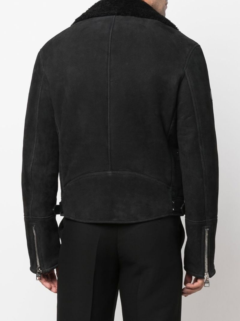 logo-patch suede biker jacket - 4