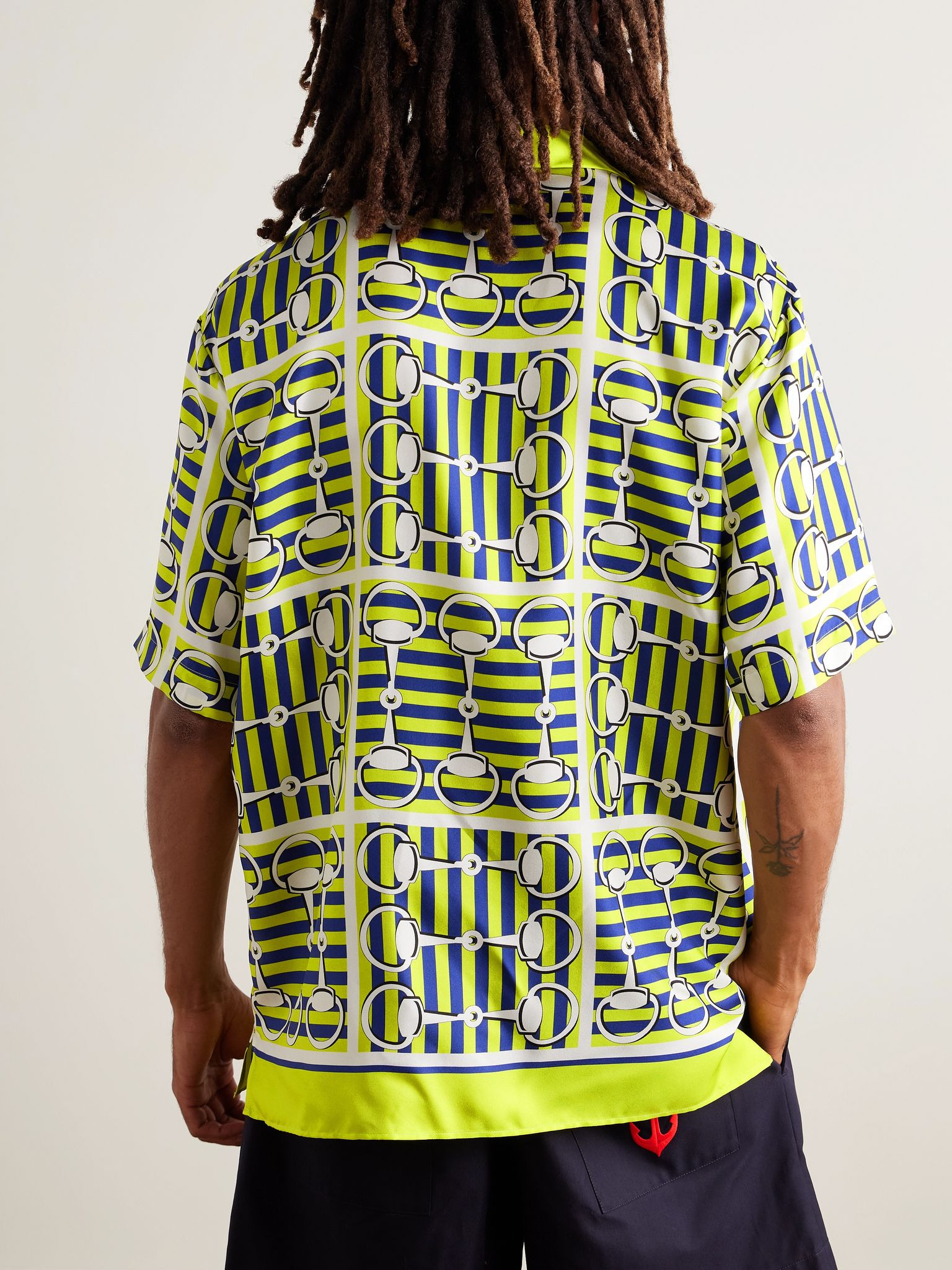 Lido Camp-Collar Printed Silk-Twill Shirt Yellow - 3