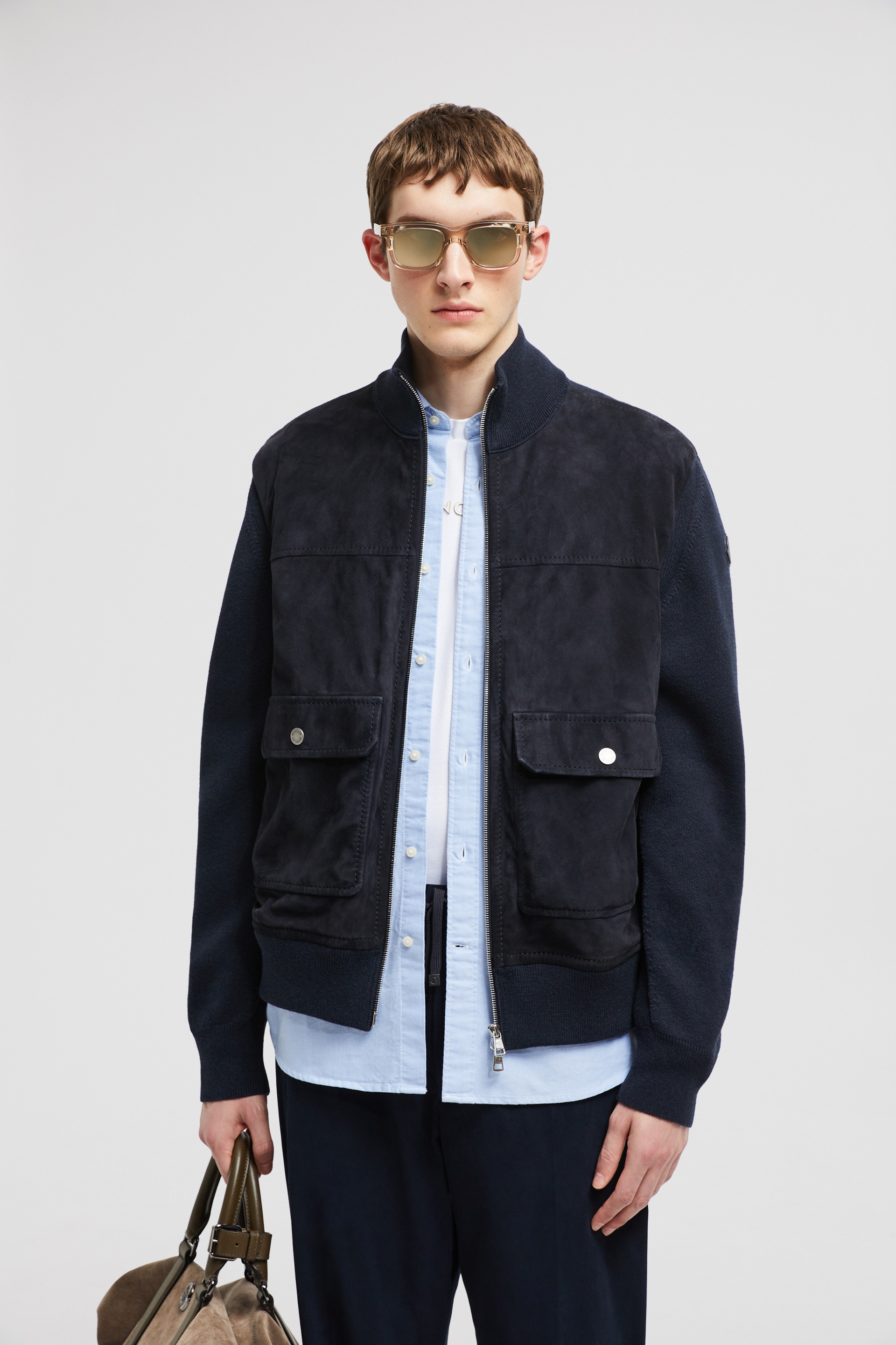 Wool, Cotton & Suede Zip-Up Cardigan - 2